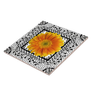 Gerbera-Gänseblümchen-Orangen-Fliese Fliese