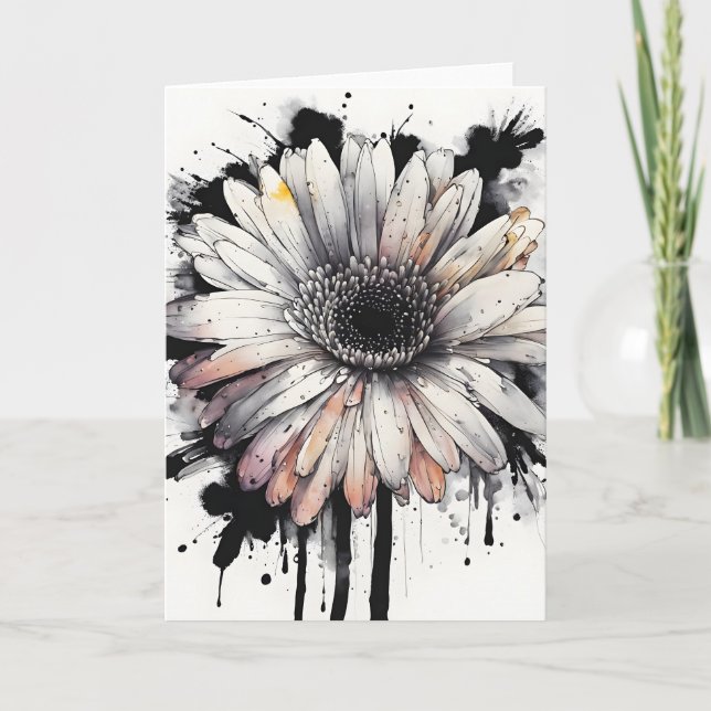 Gerbera-Margerite - Aquarellblumen Karte (Vorderseite)