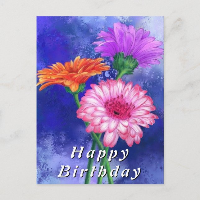 Gerbera-Margeriten-Geburtstagskarten Postkarte (Vorderseite)