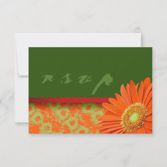 Gerbera Orange Green Script RSVP Cards Karte (Vorderseite)