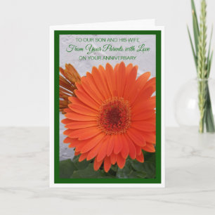 Gerbera Sohn und Ehefrau Personalisierter Hochzeit Karte