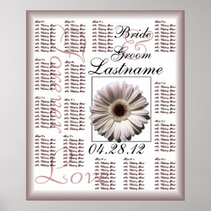 Gerbera White Daisy Wedding Guest Seating Chart Poster