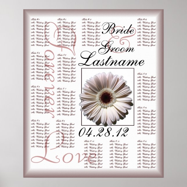 Gerbera White Daisy Wedding Guest Seating Chart Poster (Vorne)