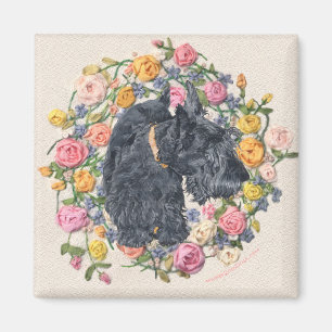 Gerbettete Scottie Bonnie auf floralem Hintergrund Magnet