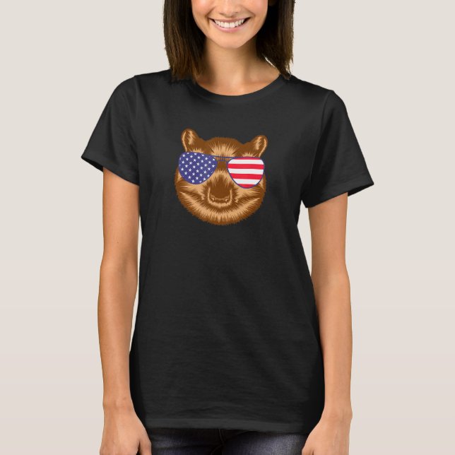 Gerbil Cool Wearing US Flag Sonnenbrille USA Ameri T-Shirt (Vorderseite)