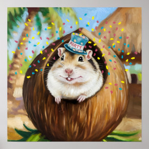 Gerbil im Kokoshaus mit Party Poster