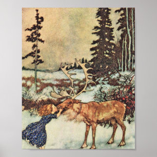 Gerda und der Reindeer - Edmund Dulac Poster