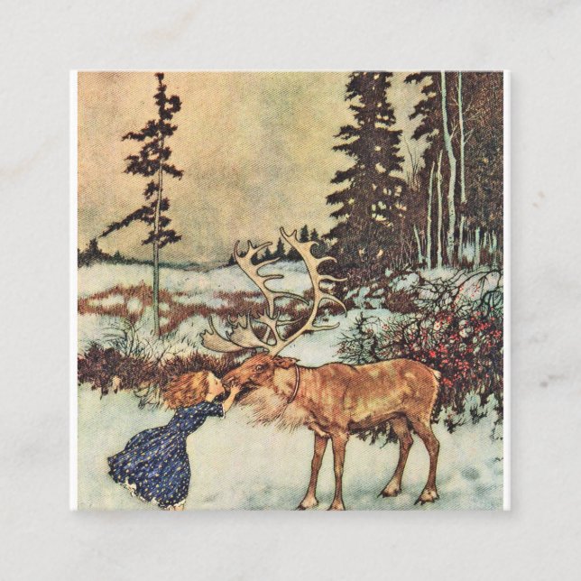 Gerda und der Reindeer - Edmund Dulac Quadratische Visitenkarte (Vorderseite)