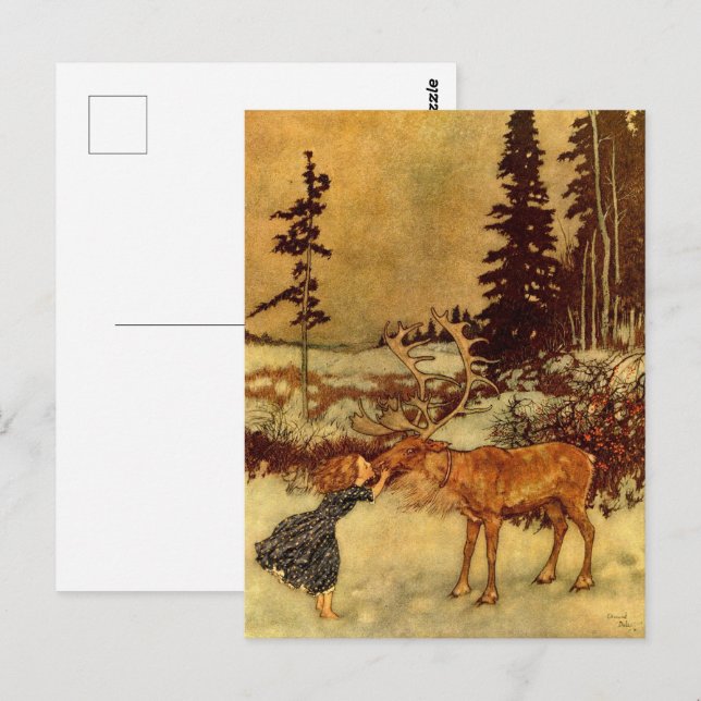 Gerda und Reindeer von Dulac Vintag Postkarte (Vorne/Hinten)