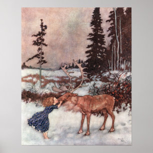 Gerda und Reindeer von Edmund Dulac Poster