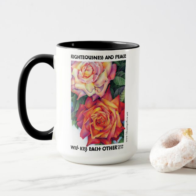 "Gerechtigkeit und Frieden", Tasse (Mit Donut)