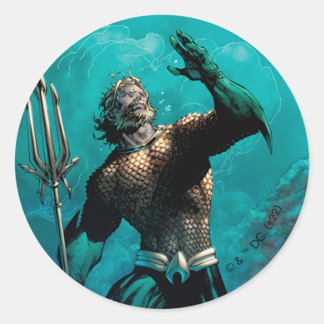 Gerechtigkeitsliga #10 Aquaman Drowned Earth Varia Runder Aufkleber (Vorderseite)