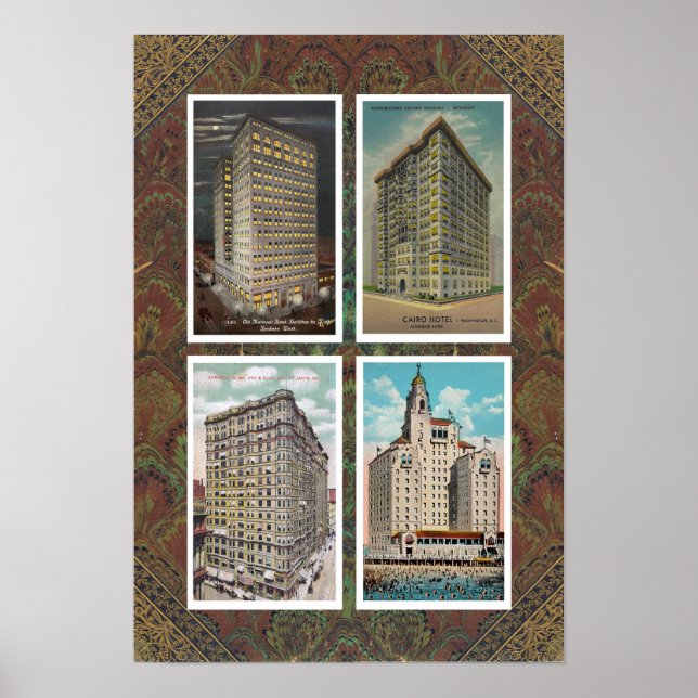 GERECYCELT ART: 1920S USA ARCHITEKTUR 4 POSTCARDS POSTER (Vorne)