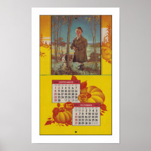 GERECYCELT ART: 1940 Kalenderseite FALL OKTOBER Poster