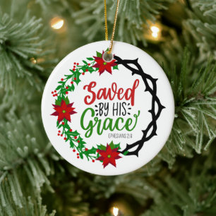 Gerettet durch Seinen grauen Weihnachtskranz Keramik Ornament