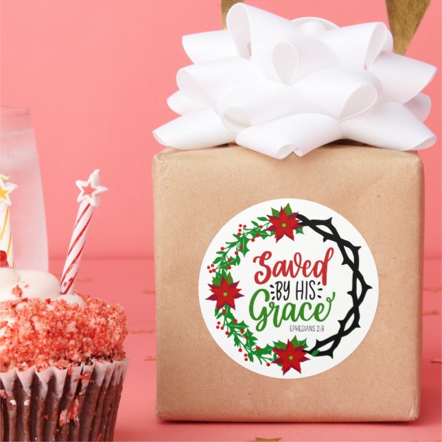 Gerettet durch Seinen grauen Weihnachtskranz Runder Aufkleber (Party)