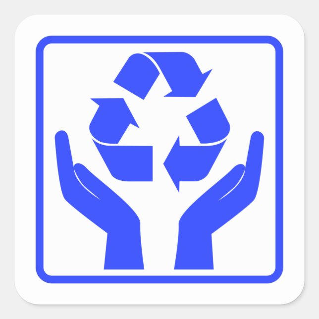 Gerettet Erde Recycelnd blaues Symbol Quadratischer Aufkleber (Vorderseite)