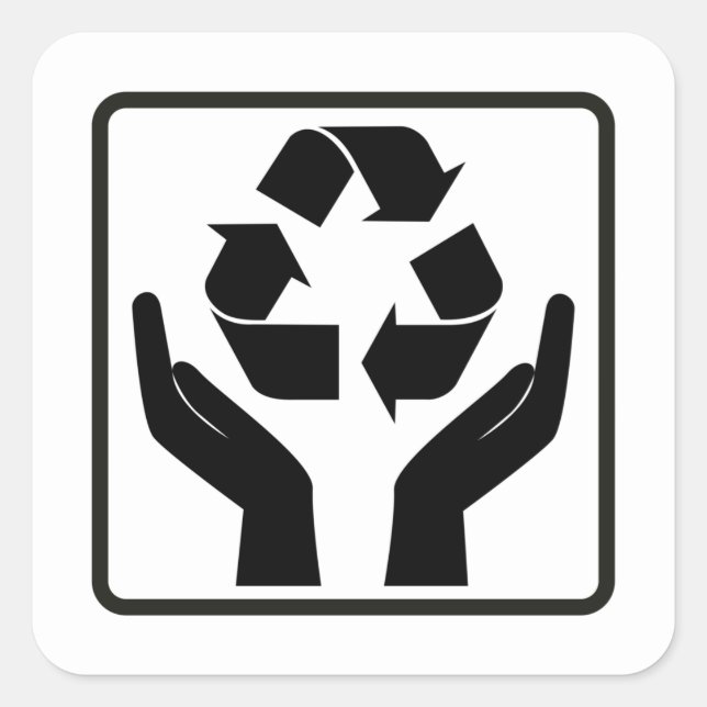Gerettet Erde Recycelnd schwarzes Symbol Quadratischer Aufkleber (Vorderseite)