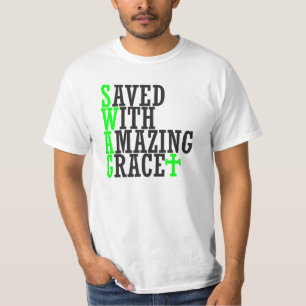 Gerettet mit Phantastischem Grace SWAG Christliche T-Shirt