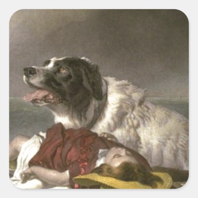 Gerettet von Edwin Henry Landseer Quadratischer Aufkleber (Vorderseite)