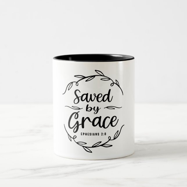 Gerettet von Grace Ephesians 2:8 Christliches Zita Zweifarbige Tasse (Mittel)