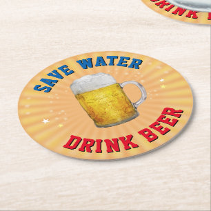 Gerettet Wasser - Bier trinken Runder Pappuntersetzer