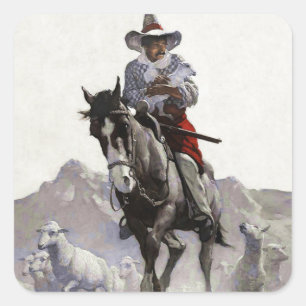 Gerettete westliche Kunst von NC Wyeth Quadratischer Aufkleber