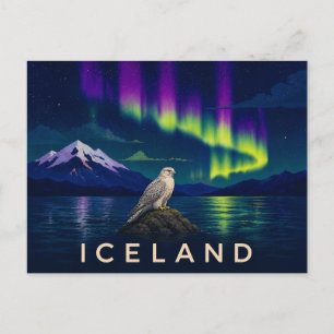 Gerfalke unter dem Polarlicht   Ikonisches Island Postkarte