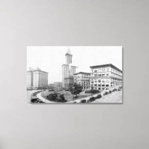 Gericht-Quadrat und Smith-Turm in Seattle Leinwanddruck