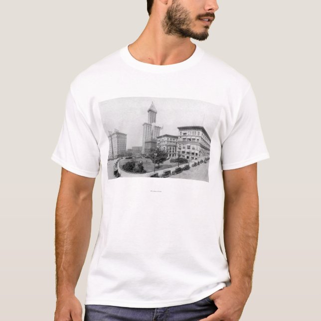 Gericht-Quadrat und Smith-Turm in Seattle T-Shirt (Vorderseite)