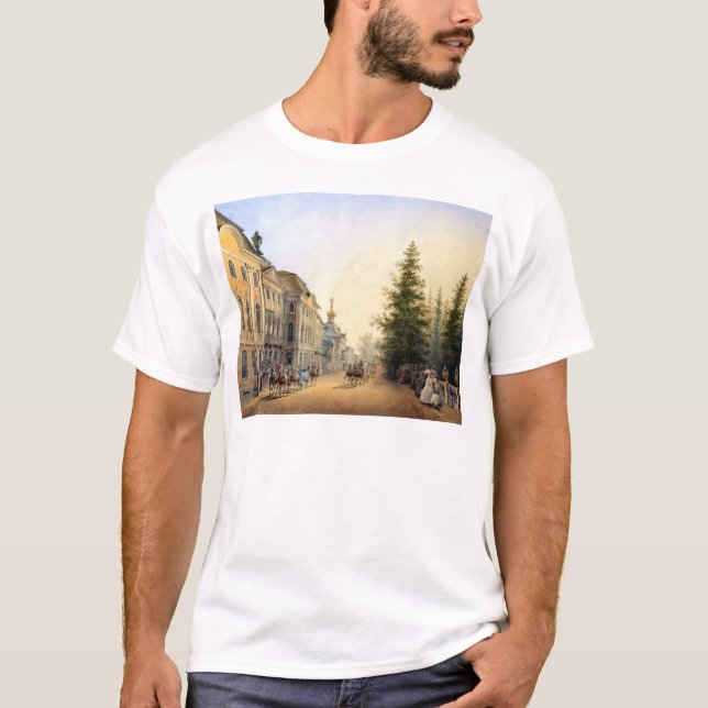 Gerichts-Abfahrt am Eingang von großem T-Shirt (Vorderseite)