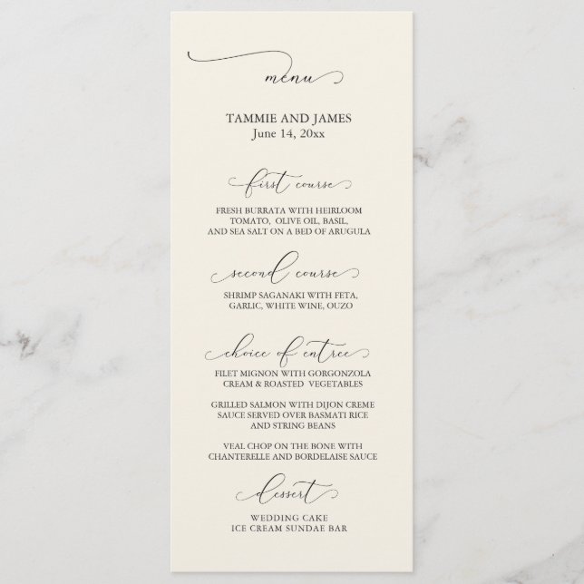 Geringfügige Elegance Wedding Menu Cream Menükarte (Vorderseite)