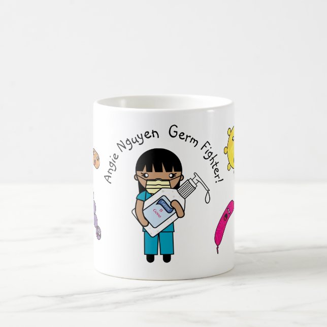 Germ Fighter Niedlich Long Black Hair Personalisie Kaffeetasse (Mittel)