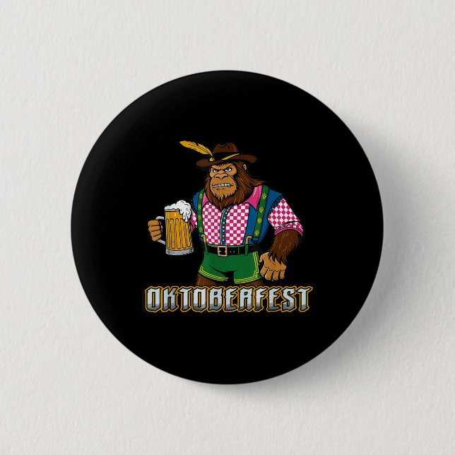 German Bigfoot Sasquatch Beer Lederhose Funny _2 Button (Vorderseite)