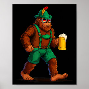 German Bigfoot Sasquatch Beer Lederhose Funny Poster