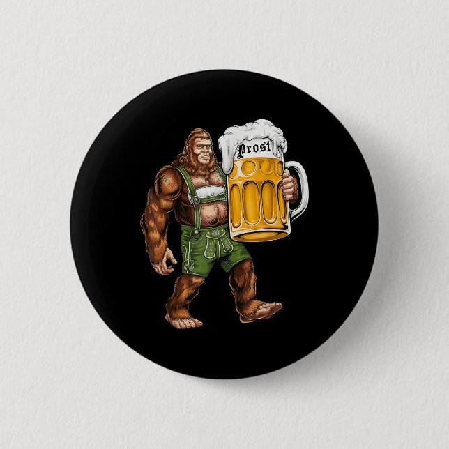 German Bigfoot Sasquatch Lederhose Funny Button (Vorderseite)