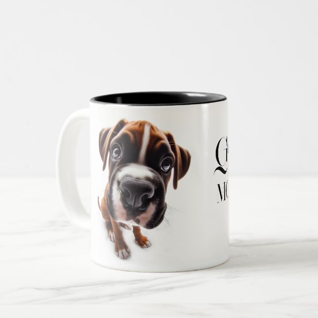 German boxer close-up Mug with you name Zweifarbige Tasse (Vorderseite Links)