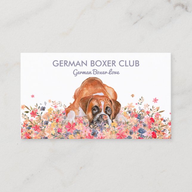 German Boxer Dog Spring Blumen Visitenkarte (Vorderseite)