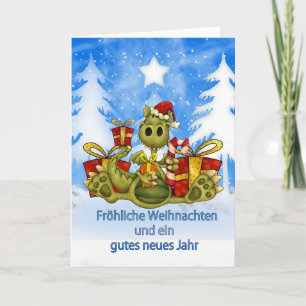 German Christmas Card - Cute Dragon - Fröhliche We Feiertagskarte