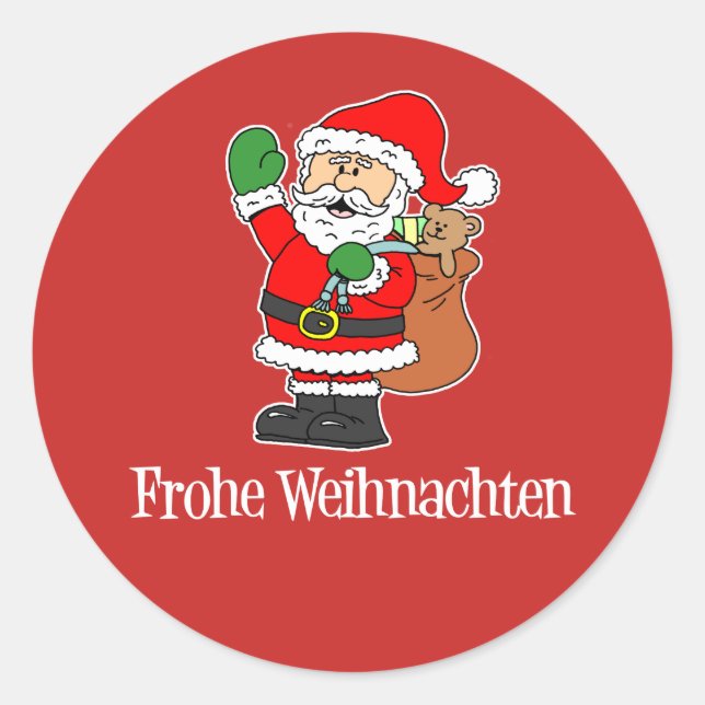 German Christmas Santa Frohe Weihnachten Runder Aufkleber (Vorderseite)
