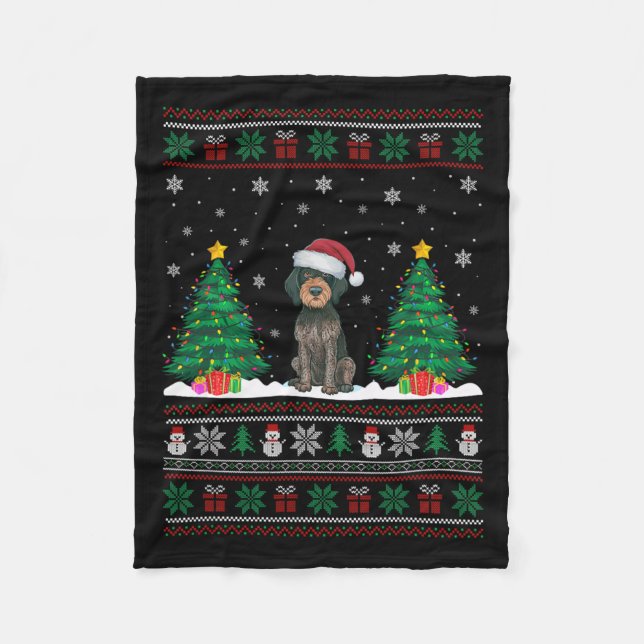 German Drahthaar Pointer Dog Xmas Tree Lights Ugl Fleecedecke (Vorderseite)