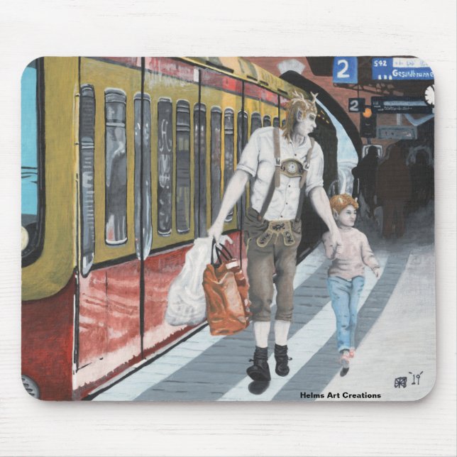 German Elf Family Shopping Fantasy Art Mousepad (Vorne)