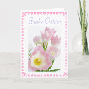 German: Frohe Ostern / Easter tulips Feiertagskarte