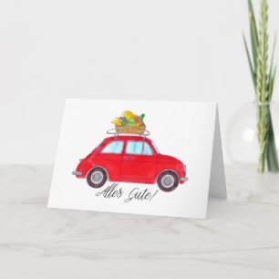 German Get well Red Retro Fiat 500 Karte