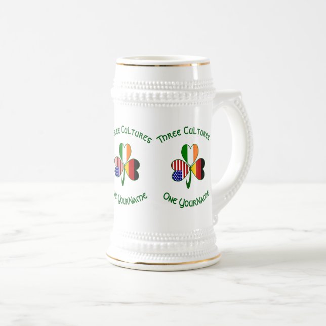German Irish USA Flags Kleeblatt Personalisiert Bierglas (VorderseiteRechts)