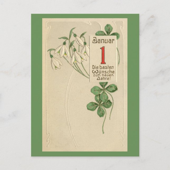 German Jugendstil Happy New Year Feiertagspostkarte (Vorderseite)