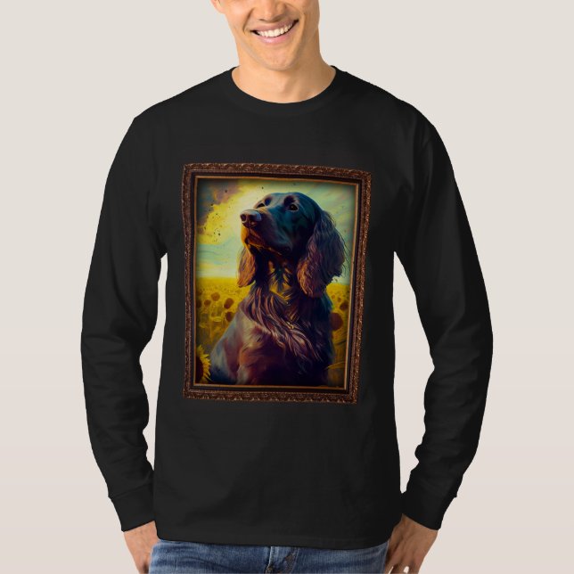 German Longhaired Pointer Painting Sunflower Flowe T-Shirt (Vorderseite)