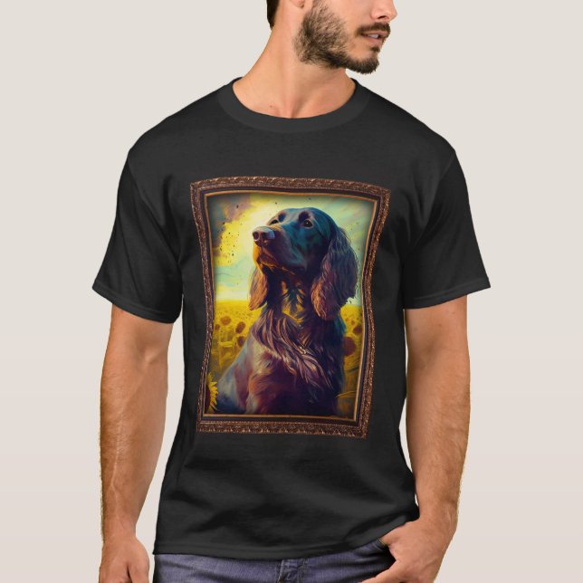 German Longhaired Pointer Painting Sunflower Flowe T-Shirt (Vorderseite)