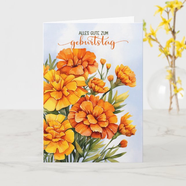 German Marigolds October Birthday Geburtstag  Karte (Gelbe Blume)