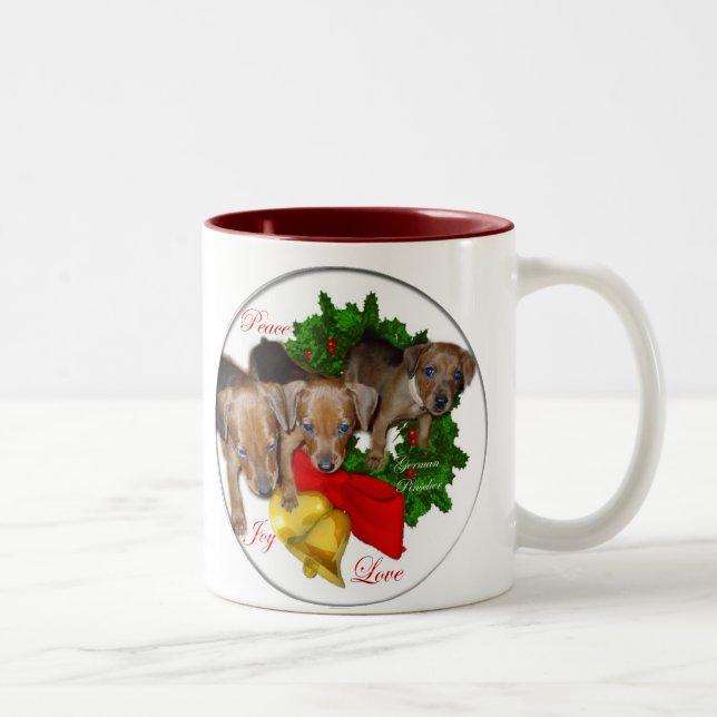 German Pinscher Christmas Geschenke Zweifarbige Tasse (Rechts)